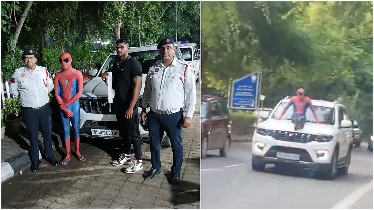 | Photo: X : Delhi: Another 'Spider-Man' Arrested For Riding On Car's Bonnet In Dwarka, Video Goes Viral